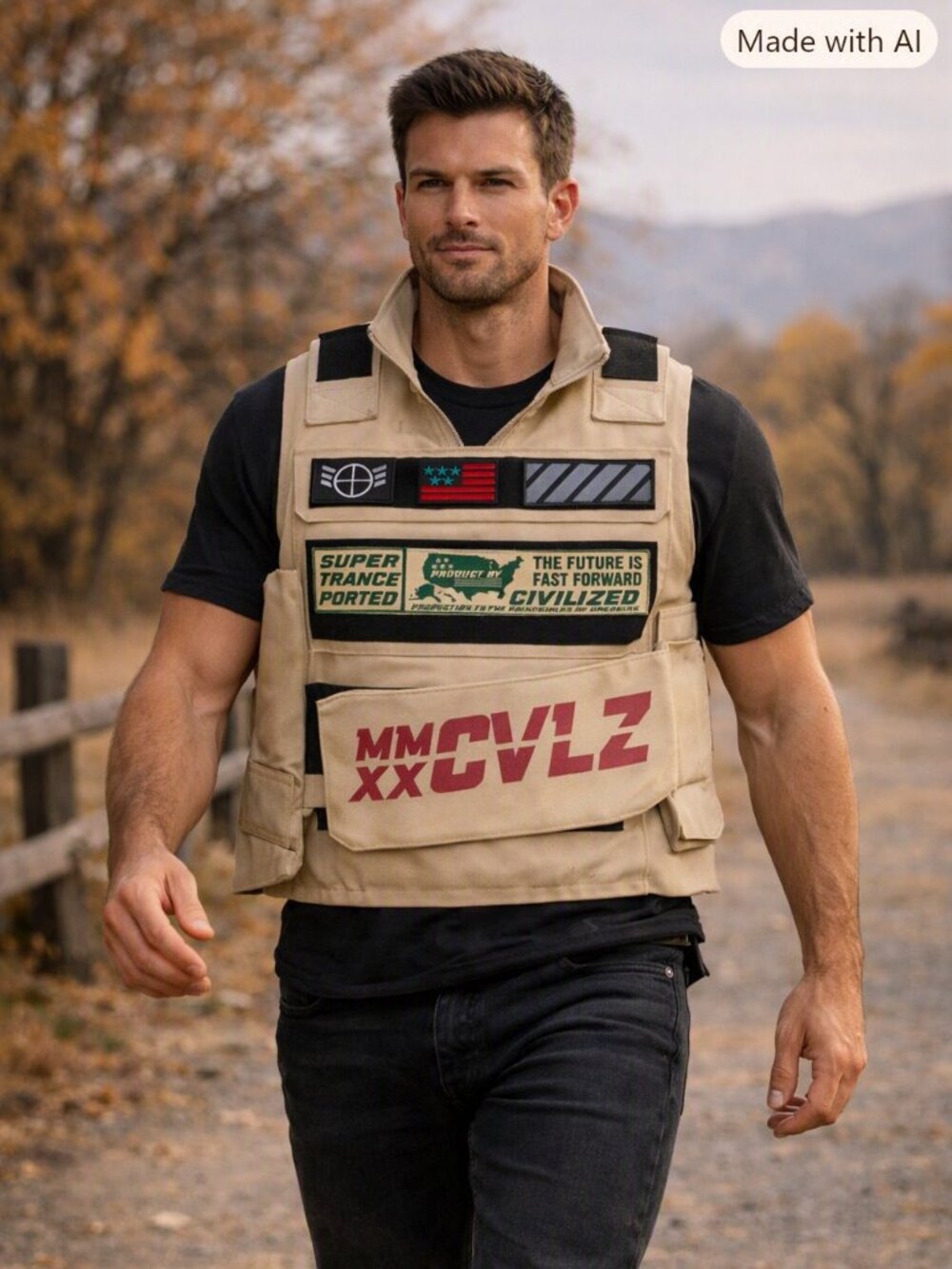 Civilized Beige Tactical Utility Vest Graphic Patch MMXX CVLZ Streetwear One Sz